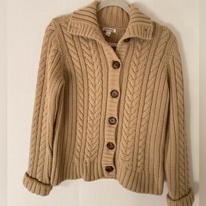 St. John's Bay Chunky Cable Knit Cardigan - Beige Size Petite Large
